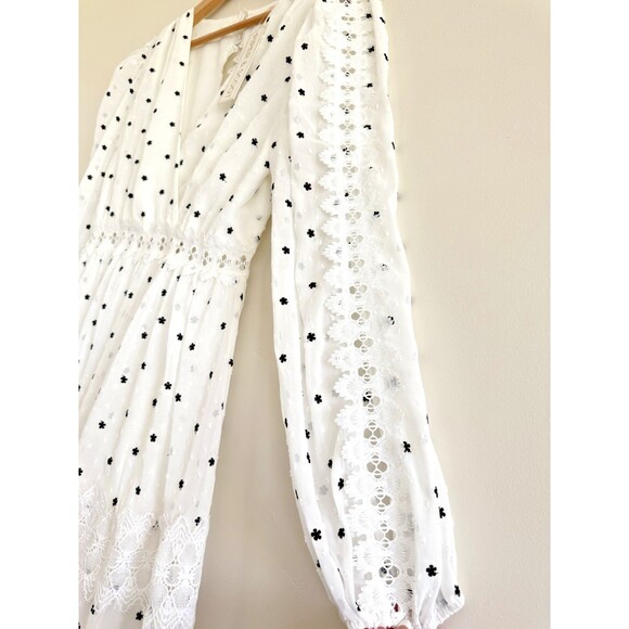 Just Me White and Black Tiered boho chic Ruffled maxi Sundress romantic size M - Picture 6 of 16